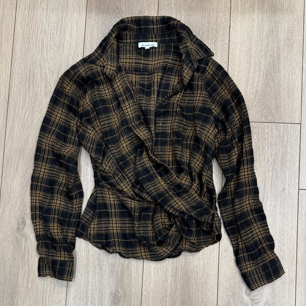 Heartloom Plaid Wrap Blouse - Black and Brown